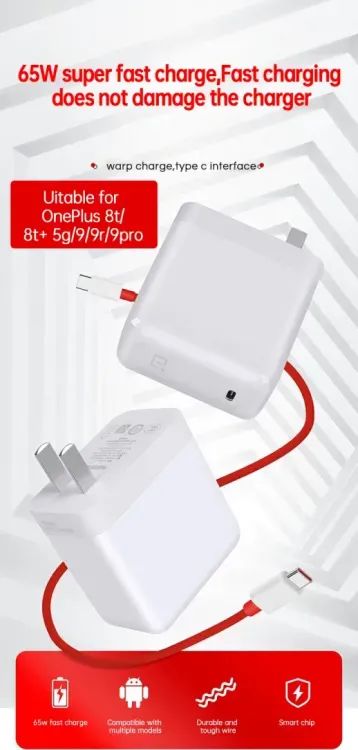 65W WARP Charger for OnePlus (All Models) with USB-C Fast Charging Cable | ALL BAZAR