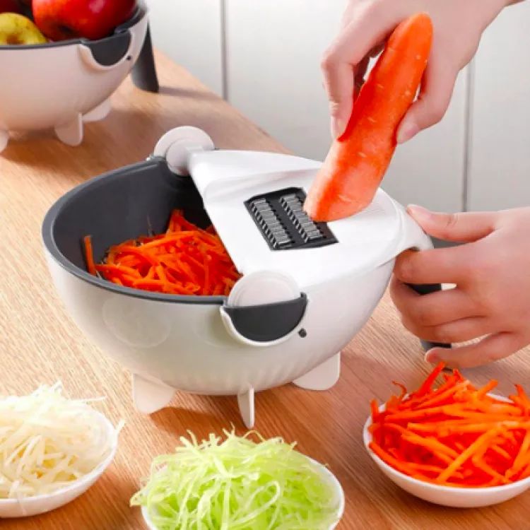9 in 1 Multifunction Kitchen Vegetable Cutter with Drain Basket – Slicer, Shredder & Safety Guard | ALL BAZAR