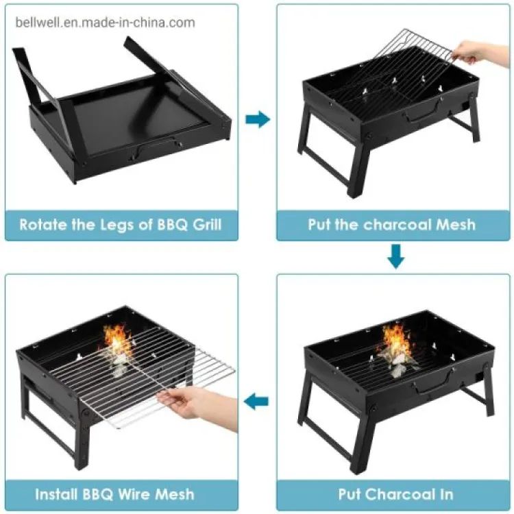 Folding Portable Outdoor Barbeque Charcoal BBQ Grill Oven – Black Carbon Steel | ALL BAZAR