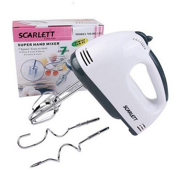 Scarlett 7-Speed Hand Mixer Egg Beater with Chrome Beaters & Dough Hooks | ALL BAZAR