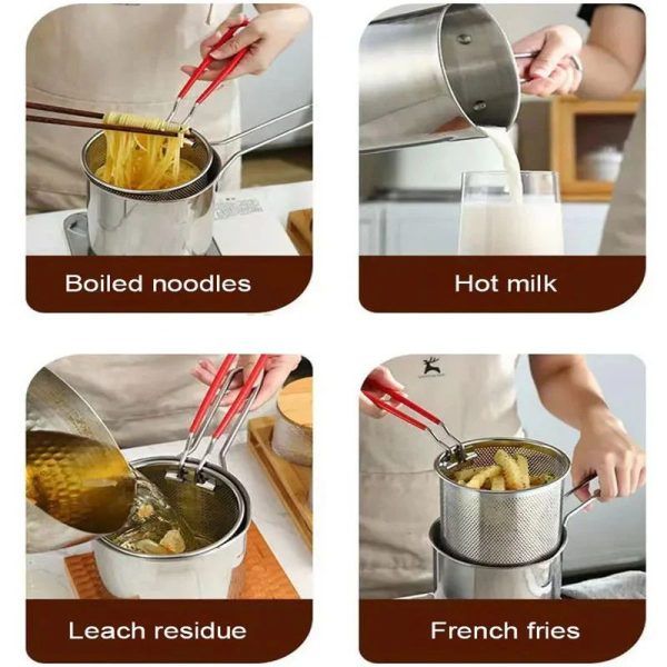 Stainless Steel Deep Fryer Pot with Strainer 1.2L – Oil Filter Japanese Tempura Frying Pan | ALL BAZAR