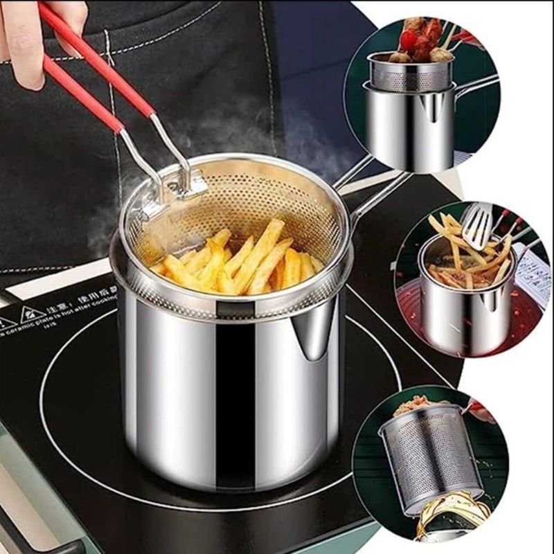 Stainless Steel Deep Fryer Pot with Strainer 1.2L – Oil Filter Japanese Tempura Frying Pan | ALL BAZAR