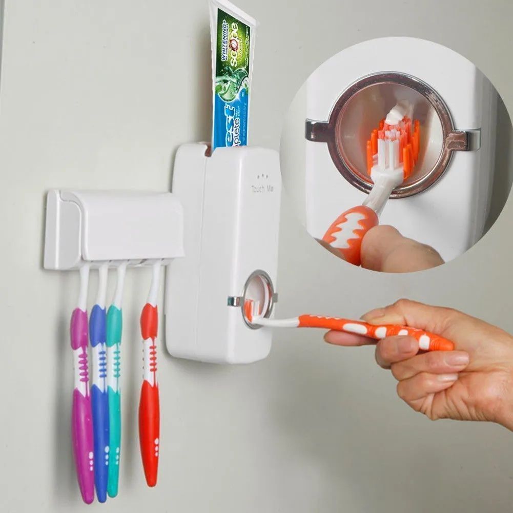 Automatic Toothpaste Dispenser with 5 Brush Holder – Wall Mounted Hands-Free Toothpaste Holder | ALL BAZAR