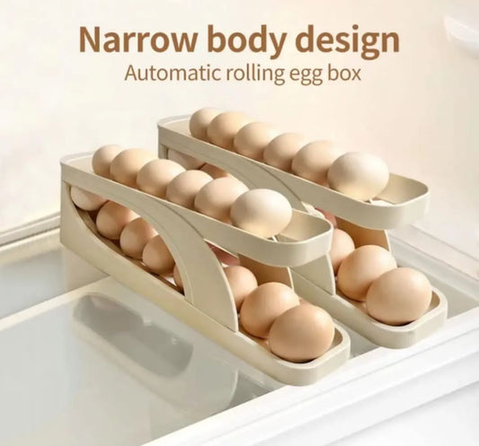 2-Tier Egg Organizer Automatic Scrolling Egg Rack – Double Layer Egg Storage Tray | ALL BAZAR