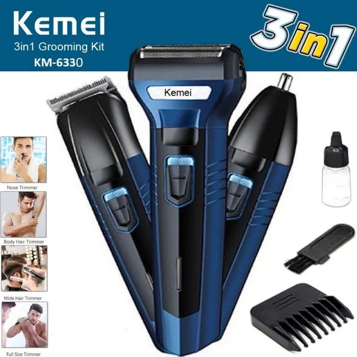 Kemei 3-in-1 Professional Hair, Beard & Nose Trimmer – Rechargeable | ALL BAZAR