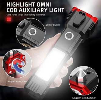 Versatile High-Power LED Flashlight with Power Bank & Safety Hammer | ALL BAZAR