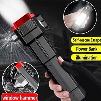 Versatile High-Power LED Flashlight with Power Bank & Safety Hammer | ALL BAZAR