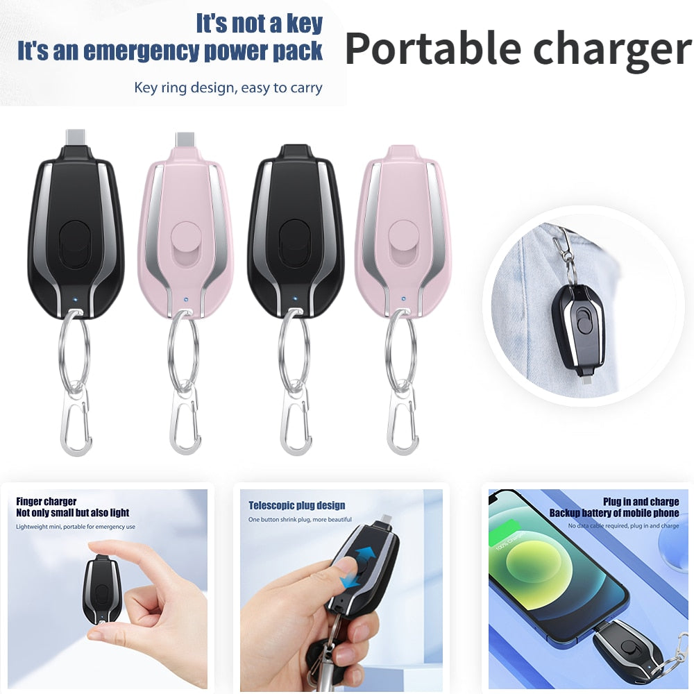 Mini Keychain Power Bank 1200mAh – Emergency Portable Phone Charger with Retractable Plug | ALL BAZAR