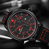 NAVIFORCE Waterproof Military Quartz Watch with Red  Leather Strap – White | ALL BAZAR