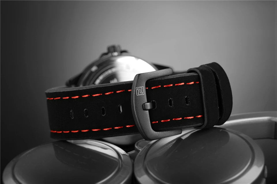 NAVIFORCE Waterproof Military Quartz Watch with Red  Leather Strap – White | ALL BAZAR