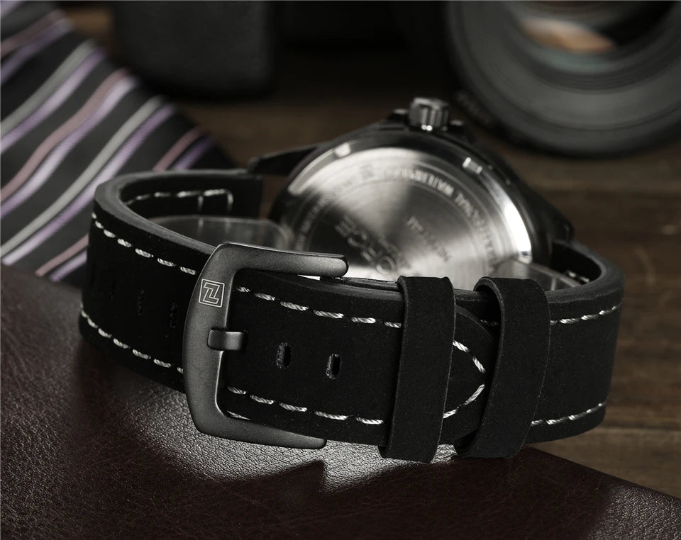 NAVIFORCE Waterproof Military Quartz Watch with Leather Strap – White | ALL BAZAR