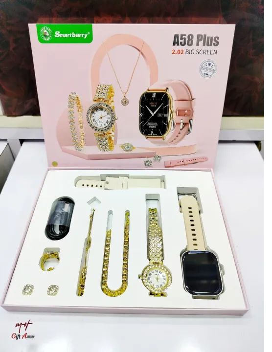 A58 Plus Smart Watch & Women’s Jewellery 5-in-1 Luxury Gift Set | ALL BAZAR
