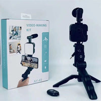 AY-49 Vlogging Kit with Fill Light, Tripod & Microphone – Mobile Selfie Stick for Video & Live Streaming | ALL BAZAR