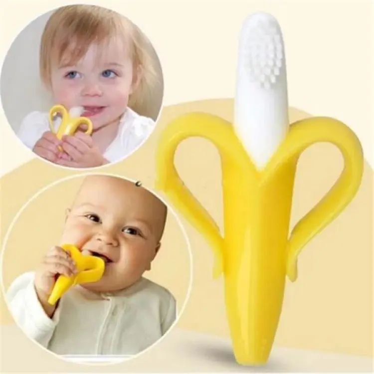 🍌 Baby Banana Teether – Soft Silicone Teething Toy & Toothbrush for Babies | ALL BAZAR