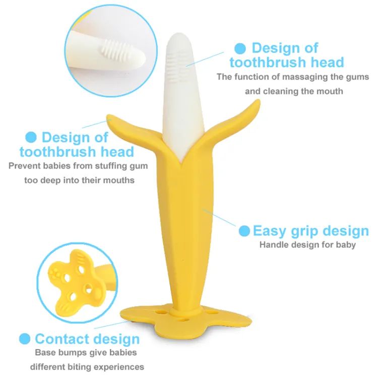 🍌 Baby Banana Teether – Soft Silicone Teething Toy & Toothbrush for Babies | ALL BAZAR