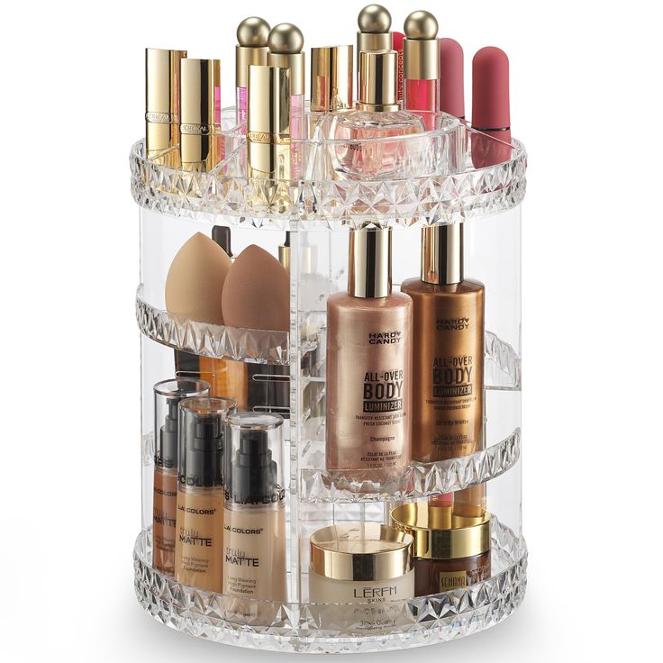 360° Rotating Diamond Cut Makeup Organizer – Adjustable Acrylic Cosmetic Storage | ALL BAZAR
