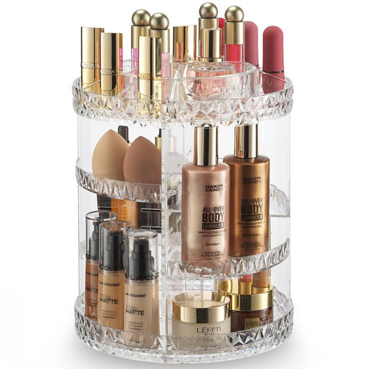 360° Rotating Diamond Cut Makeup Organizer – Adjustable Acrylic Cosmetic Storage | ALL BAZAR
