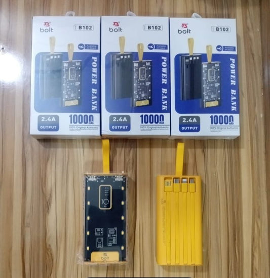 Bolt PowerBank B102 10000mAh – With 4 Built-in Charging Cables | ALL BAZAR