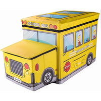 Bus Shape Kids Storage Box & Chair – Foldable Multi-Functional Organizer (Yellow) | ALL BAZAR