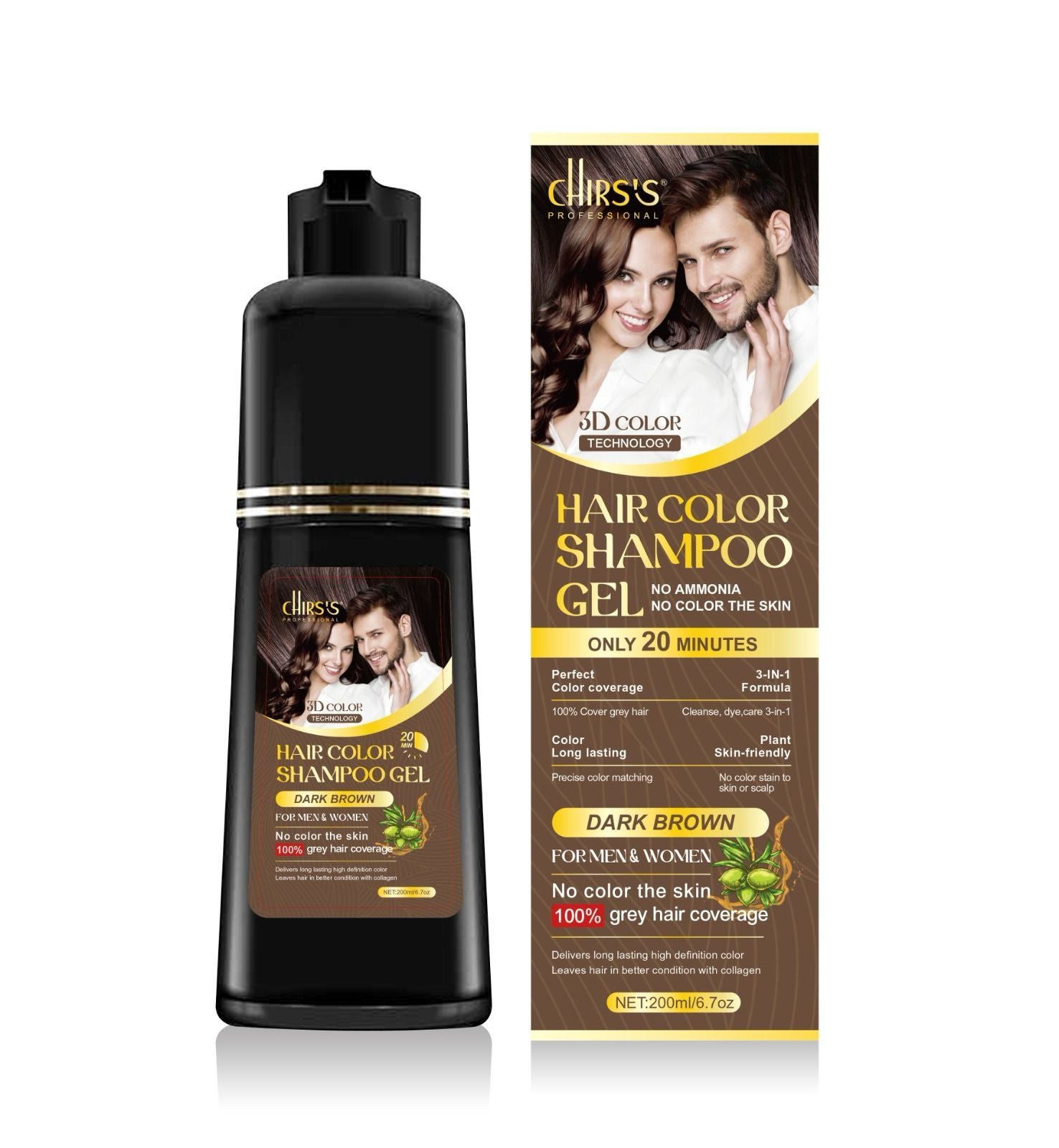 Chirs Hair Color Shampoo Gel – Dark Brown & Black | ALL BAZAR