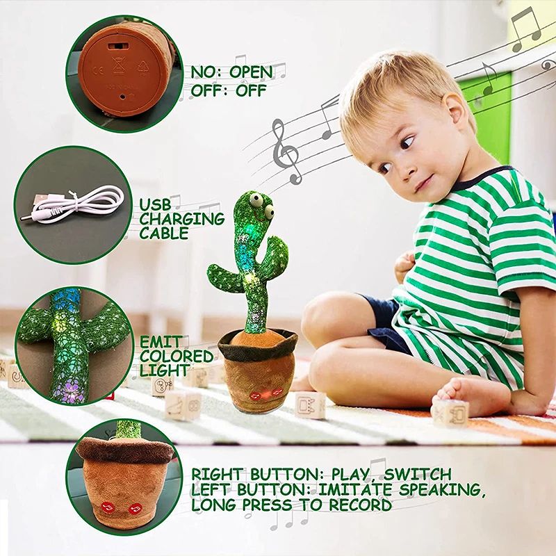 🎶 Dancing Cactus Toy – Talking, Singing & USB Rechargeable – Fun Educational Gift for Kids
