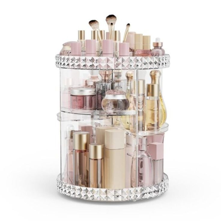 360° Rotating Diamond Cut Makeup Organizer – Adjustable Acrylic Cosmetic Storage | ALL BAZAR