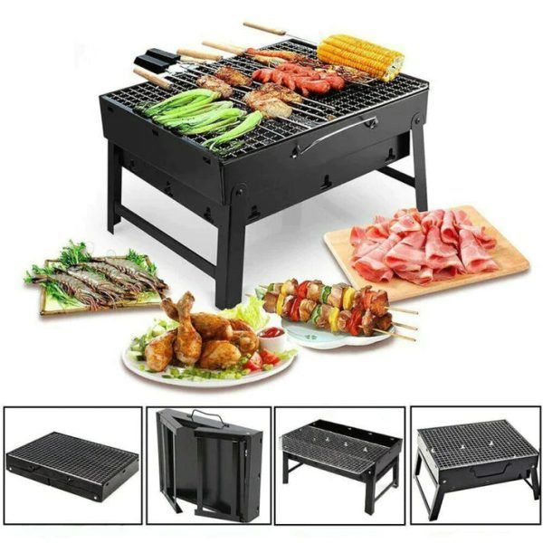 Folding Portable Outdoor Barbeque Charcoal BBQ Grill Oven – Black Carbon Steel | ALL BAZAR