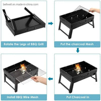 Folding Portable Outdoor Barbeque Charcoal BBQ Grill Oven – Black Carbon Steel | ALL BAZAR