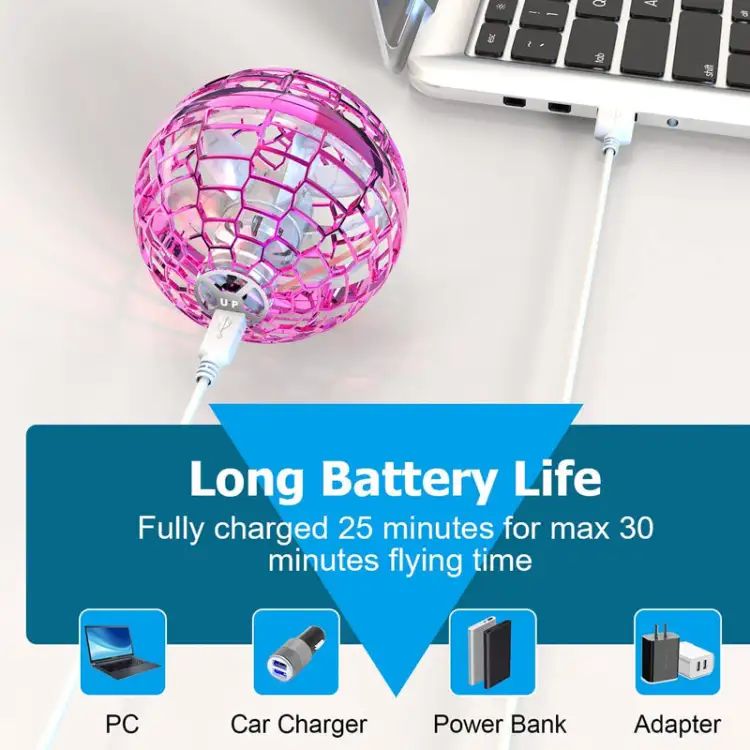 Gyrosphere Flying Spinner Toy – Rechargeable Mini Flying Ball with 360° Spin & LED Lights | Blue | ALL BAZAR