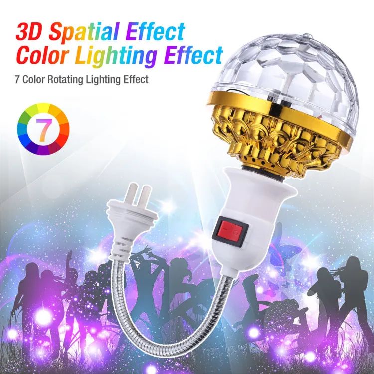 LED Colorful Magic Ball Lamp with Holder – 360° Rotating Party Light Bulb | ALL BAZAR