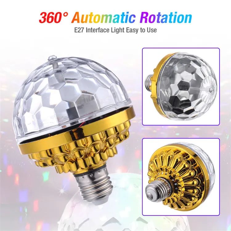 LED Colorful Magic Ball Lamp with Holder – 360° Rotating Party Light Bulb | ALL BAZAR
