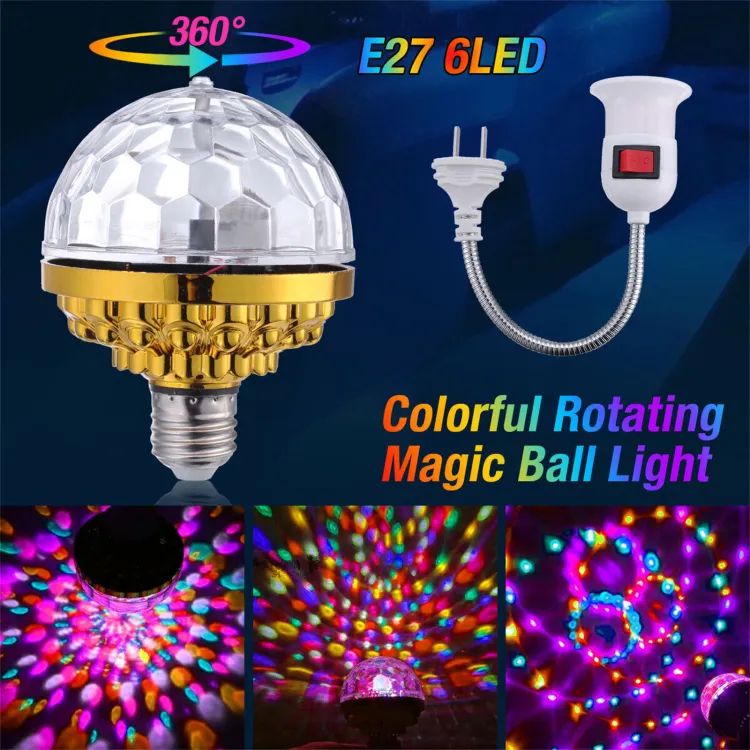 LED Colorful Magic Ball Lamp with Holder – 360° Rotating Party Light Bulb | ALL BAZAR