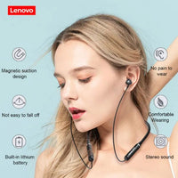 Lenovo HE05 Neckband Bluetooth Earphones – Wireless Headset with Deep Bass & Long Battery | ALL BAZAR