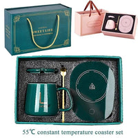 Lucky Portable Coffee Mug Warmer Heater Set with Ceramic Mug, Lid & Spoon – Thermostatic Electric Coaster 55°C | ALL BAZAR