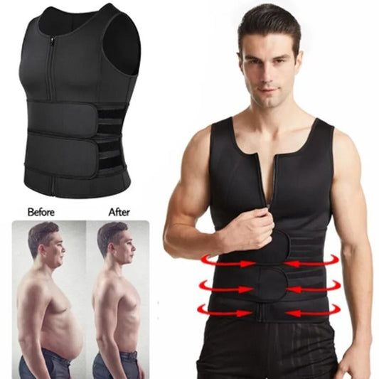 Men Body Shaper Sauna Vest – Neoprene Waist Trainer, Double Belt Sweat Shirt, Fat Burning Jacket | ALL BAZAR