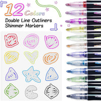 12-Color Shimmer Outline Markers for Kids – Double Line Glitter Pens | ALL BAZAR