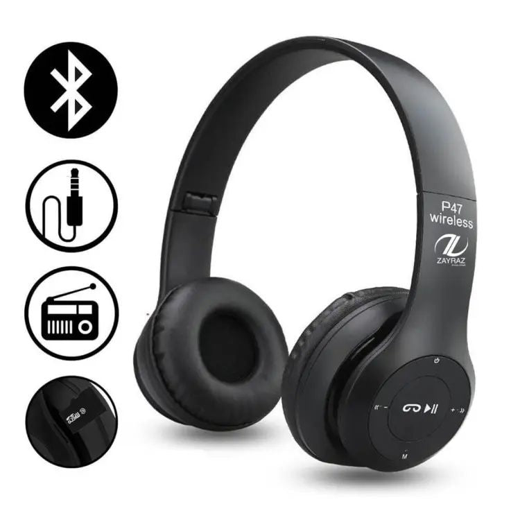 P47 Wireless Bluetooth Foldable Headphone – Noise Cancelling, Sweatproof, Mic & Memory Card Slot | ALL BAZAR