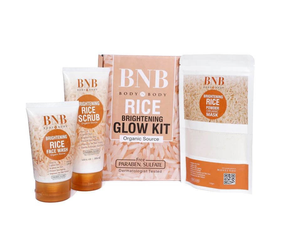 Pack of 3 – BNB Rice Extract Bright & Glow Kit with Golden Cap & Box | ALL BAZAR