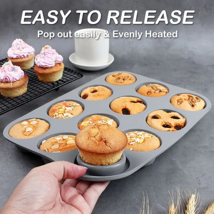 Silicone Muffin Baking Pan – 12 Cup Large Cupcake Tray Nonstick Bakeware | BPA Free, Dishwasher & Microwave Safe – ALL BAZAR