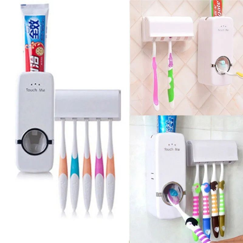 Automatic Toothpaste Dispenser with 5 Brush Holder – Wall Mounted Hands-Free Toothpaste Holder | ALL BAZAR