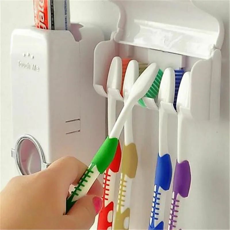 Automatic Toothpaste Dispenser with 5 Brush Holder – Wall Mounted Hands-Free Toothpaste Holder | ALL BAZAR